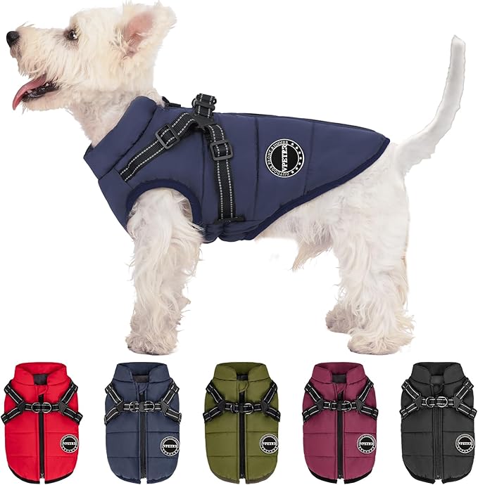 Dog Winter Coat,Warm Jacket Paded Fleece Pet Vest with Built in Harness, Windproof Reflective Cozy Adjustable Snow Pet Coat Clothes with Zipper for Small Medium Dogs
