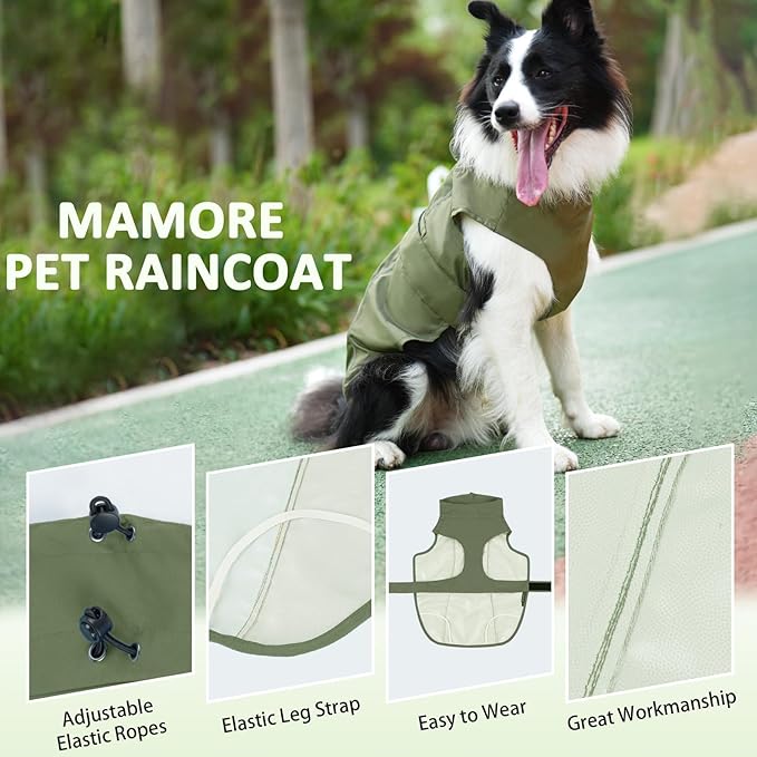 Waterproof Dog Raincoat, Adjustable Lightweight Dog Rain Jacket with Reflective Strip Leash Hole for Small Medium Large Dogs (Green, Small(9-13lb))