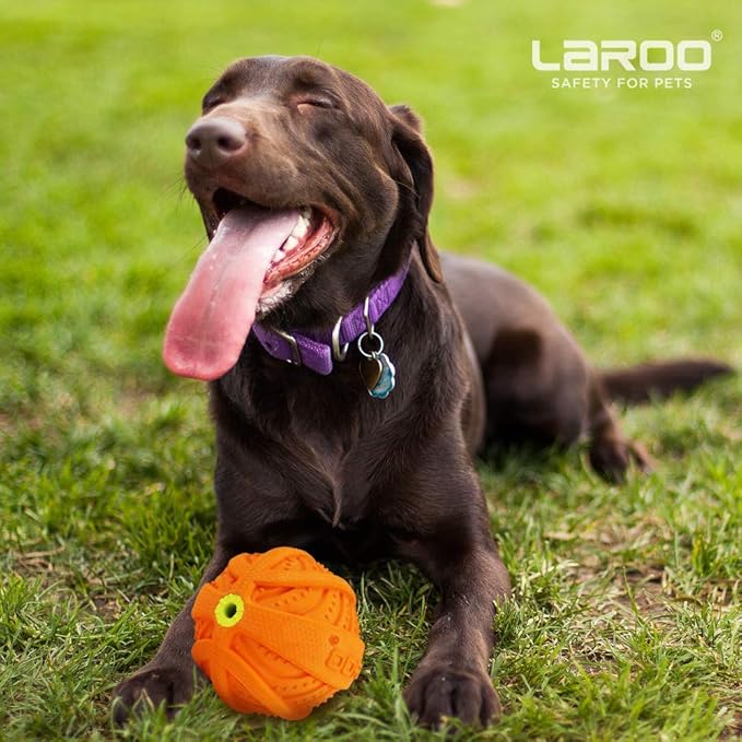LaRoo Squeaky Dog Ball Toy, Durable Natural Rubber Squeaker Ball Floating Throwing Training, Teeth Cleaning Chew Toy for Pet Small Medium Large Dogs (3.5In Orange)