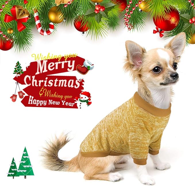 Idepet Pet Dog Classic Knitwear Sweater Fleece Coat Soft Thickening Warm Pup Dogs Shirt Winter Pet Dog Cat Clothes Puppy Customes Clothing for Small Dogs(XXS,Yellow)