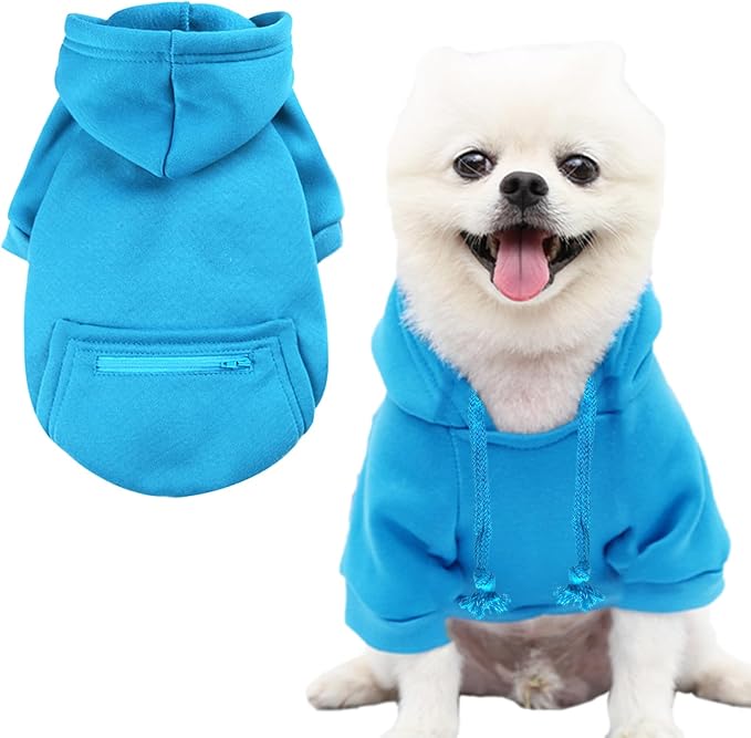 Jecikelon Winter Dog Hoodie Sweatshirts with Pockets Warm Clothes for Small Dogs Chihuahua Coat Puppy Custume Clothing (Large, Y02-Blue)