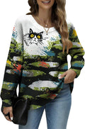 Women's Cat Printed Sweater Oversized Cable Knit Long Sleeve Christmas Clothes Casual Autumn Winter Fashion Tops