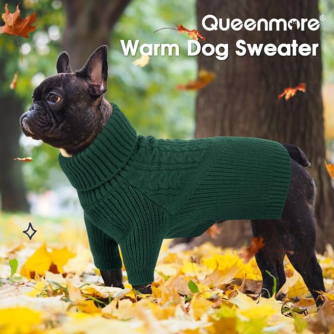 Queenmore Large Dog Sweater for Girl or Boy, Christmas Knitwear, Winter Puppy Sweatshirt, Pet Chunky Warm Coat for Small Medium Dogs, Green L