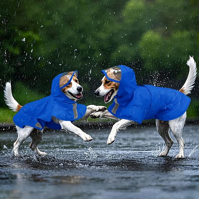 Kuoser Dog Raincoat, Waterproof Dog Rain Jacket with Clear Hooded Double Layer, Lightweight Reflective Dogs Rain Coat with Adjustable Belly Strap, Rain Coats for Small Dogs Outdoor Wear, Blue S