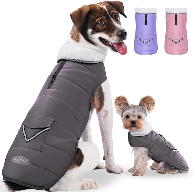iBuddy Dog Winter Coats with Fleece Vest,Waterproof Warm Dog Snow Jacket Windproof, Reflective Adjustable Pet Dogs Cold Winter Coat for Dogs Girl Boy