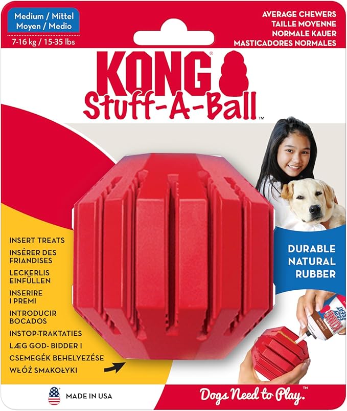 KONG Stuff-A-Ball - Durable Chew Toy for Dogs - Natural Rubber Dog Toy for Dental Health - Pet Toy for Chewing & Teeth Cleaning - Stuffable Toy for Dog Treats & Snacks - for Large Dogs
