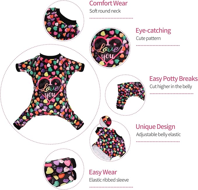 CuteBone Small Dogs Valentines Outfit Soft Puppy Onesies Pjs Dog Pajamas Pet Coat Cat Apparel Comfy Doggie Jumpsuit Bodysuit for All Seasons P272XS