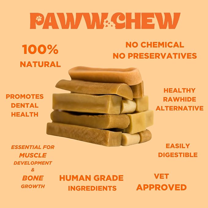 PAWW CHEW Yak Cheese Himalayan Dog Chews - All Natural Long Lasting Dog Treats, (Medium - 5 Pack) Odorless, High Protein Yak Chew, Great for Oral Health, Only 3 Ingredient Yak Bone for Power-Chewers