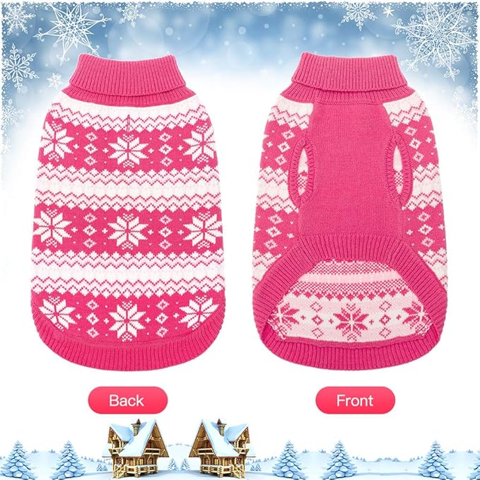 KOOLTAIL Cable Knit Dog Sweater Turtleneck, Cold Weather Pullover Classic Knitwear, Snowflake Pattern Thick Warm Winter Pet Clothes, Dog Christmas Sweater for Small Medium Large Dogs Girl, Pink L