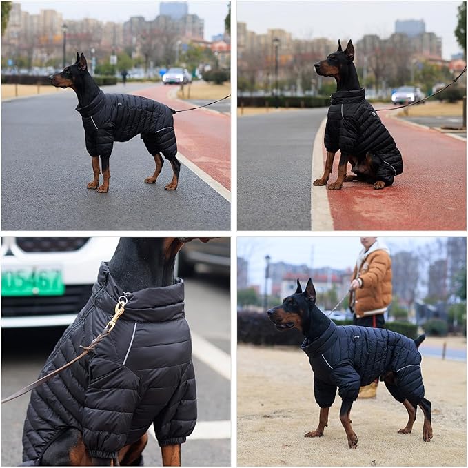 Lovelonglong Dog Coat Dog Warm Jacket, 4 Legs Covered Waterproof Windproof Reflective Warm Dog Vest, Zippered Adjustable Outdoor Dog Snow Jacket for Small Medium Large Dogs Black S