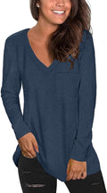 Tobrief Women's Long Sleeve V-Neck Shirts Fall Graphic Tees Loose Casual T-Shirt