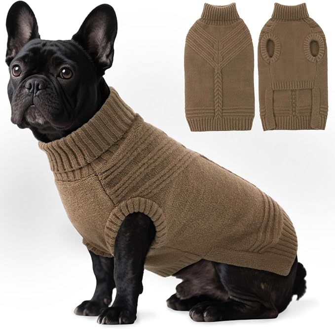 Dog Sweaters for Medium Dogs Male Female Pet Knitwear Classic Puppy Warm Pullover Turtleneck Cold Weather Clothes for Schnauzer(Brown, M)