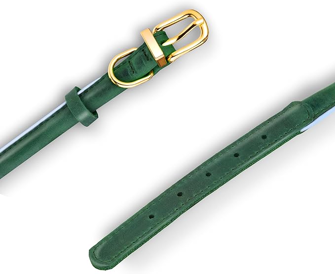 OOPSDOGGY Reflective Rolled Leather Dog Collar Adjustable Soft Padded Pet Collar for Small Medium Large Breed Dogs (Green, XS, 8"-11")