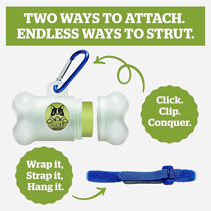 Pogi’s Dog Poop Bag Dispenser – Holder with Metal Carabiner for Leashes, Includes 15 Fresh Scented Bags