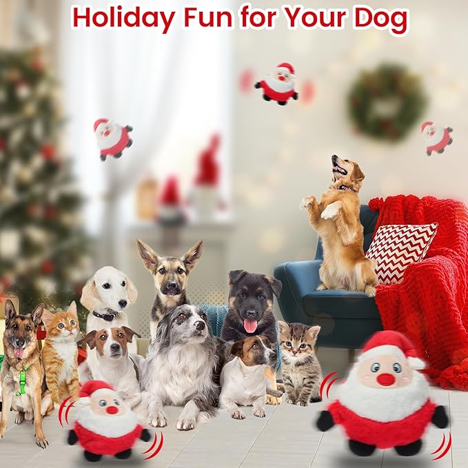 Senneny Interactive Dog Christmas Toys Motion Activated, Rolling Dog Ball with Plush Cover USB Rechargeable, 360° Smart Automatic Moving Pet Toy for Large Medium Small Dogs (Santa)