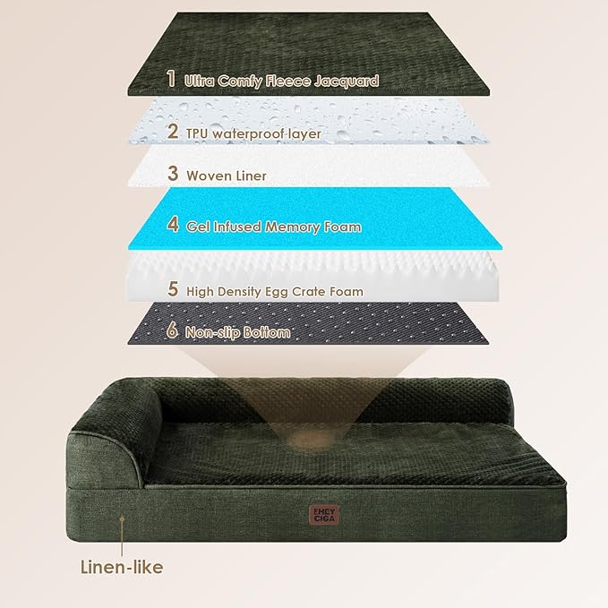 EHEYCIGA Memory Foam Dog Bed XLarge Sized Dogs, Extra Large Dog Bed Orthopedic with Washable Removable Cover, Waterproof XL Pet Bed Couch, 44x33x6 Inches, Dark Green