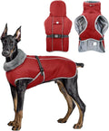 Dog Coats for Large Dogs,2XL Warm Fleece Winter Jacket,Dog Coat with Leash Hole,Waterproof Pet Cold Weather Coats Vest,Dogs Winter Clothes,Reflective Turtleneck PRT Snowsuit,Red,2XL