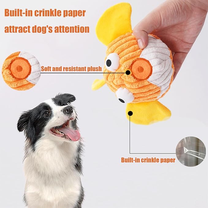 Squeak Dog Toys for Aggressive Chewers, No Stuffing Squeak Dog Chew Toys for Aggressive Chewers, Interactive Dog Toy Ball with Crinkle Paper for Medium Dogs, Large & Small Breeds (F-Whale+Fish)