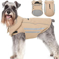 Large Dog Jacket Waterproof Warm Dog Winter Coats with Harness Hole Turtleneck Reflective Snowsuit Adjustable Fleece Coat for Dogs French Bulldog, Khaki L