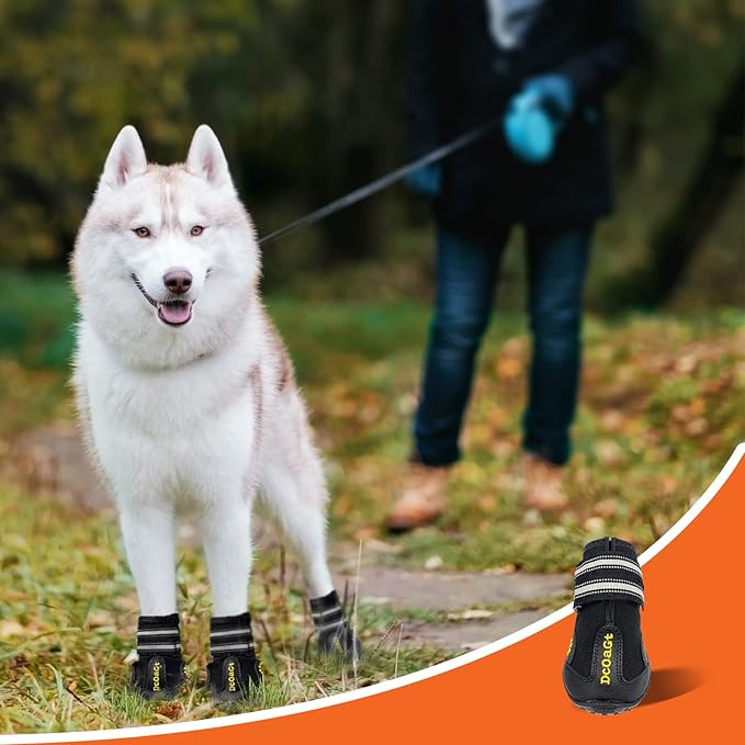 DcOaGt Dog Shoes for Small Medium Puppy, Anti-Slip Waterproof Dog Boots & Paw Protectors for Hot Pavement Winter Snow, Breathable Reflective Booties for Hiking Walking Hunting,Black 4PCS(Size 5)