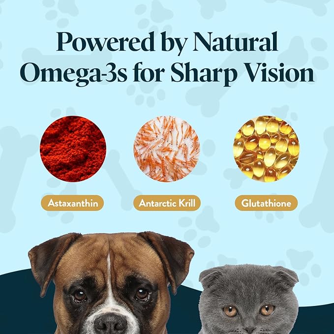 Vision Chews Eye Supplements for Dogs & Cats, Natural Chicken Flavor, Contains Omega 3, Lutein, Antioxidants, & More, Cat & Dog Eye Supplements, No Preservatives, Made in USA, 1 Bag, 30 Chews