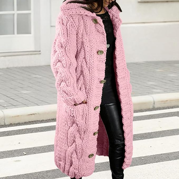 LOAIHA Women Chunky Cable Knit Long Sleeve Cardigan Fall Winter Trendy Oversized Button Down Sweaters Outerwear with Pocket