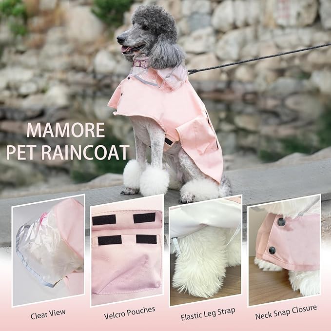 Dog Raincoat Waterproof, Adjustable Reflective Hooded Dog Rain Poncho with Leash Hole for Small Medium Large Dogs (Pink, X-Large)