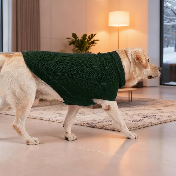 PUPTECK Dog Sweater, Turtleneck Warm Knitted Pullover Coat, Thick Cable Knitwear Clothes in Winter, Pet Apparel Outfits for Small Medium Dogs, for Cold Weather Indoor & Outdoor, Deep Green S