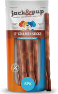Jack&Pup 12" Beef Collagen Sticks for Dogs | Rawhide Free Dog Chews Long Lasting | Single Ingredient Healthy Dog Treats for Medium Dogs | Bully Stick Alternative (5 Pack)