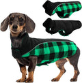 Kuoser Dog Winter Coat, Reversible Waterproof Dog Jacket with Reflective Strip, Warm Dogs Fleece Vest Adjustable Doggy Cold Weather Clothes Plaid Christmas Outfit Pet Apparel for Small Dogs, Green S