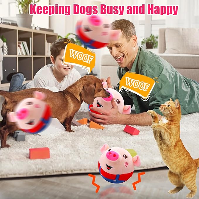 Interactive Plush Dogs Toys, Interactive Puppy Toy Bouncing Rolling Dogs Ball Remote Control Dog Toy with Music, Self Moving Pet Toys for Small/Medium/Large Bored Dog to Keep Them Busy(Pig)