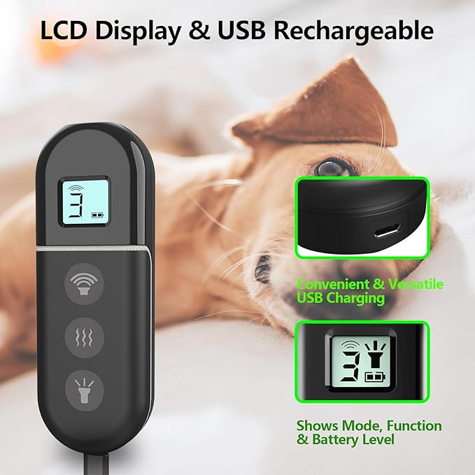 Anti Barking Device,3 in 1 Rechargeable Dog Barking Control Devices,Ultrasonic, LCD Screen Display Dog Bark Deterrent Safe for Human & Dogs up to 16.4 Ft Range Indoor & Outdoor(Black)