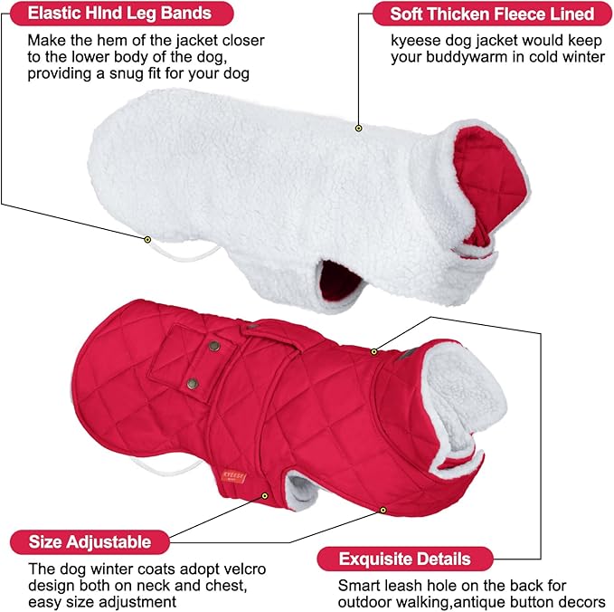 KYEESE Dog Coat Thick Cat Clothes with Pocket Waterproof Dogs Jacket with Fleece Lined Windproof Dog Coats for Small Dogs Soft Pet Sweater for Cold Weather Warm Pet Winter Puffer Coat with Leash Hole