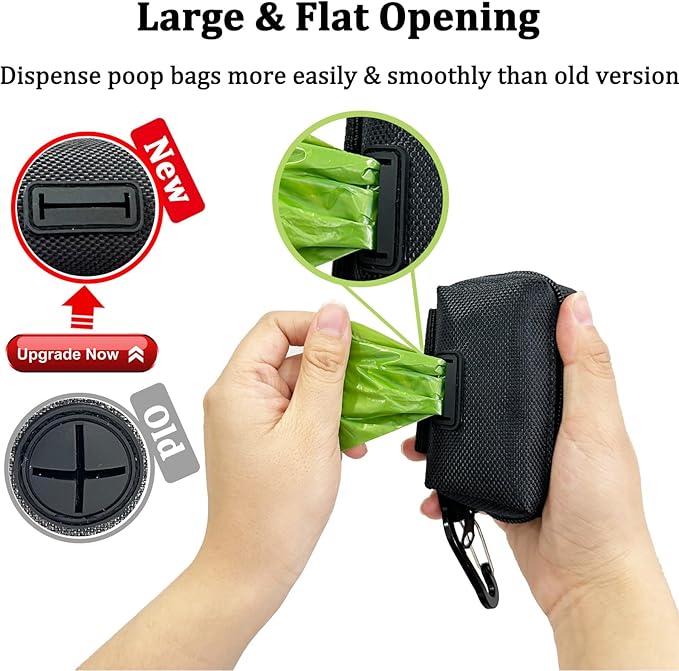 Dog Poop Bag Holder (2 Pack) Poop Bag Holder for Leash Attachment, Doggie Pet Waste Bag Dispenser, Puppy Potty Carrier Small Doggy Zipper Pouch with Carabiner Clip, Black