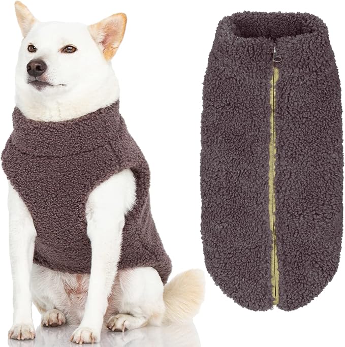 Gooby Sherpa Vest Dog Sweater - Warm Gray, Medium - Warm Fuzzy Fleece Step in Dog Jacket Without Ring Leash for Small to Medium Dogs