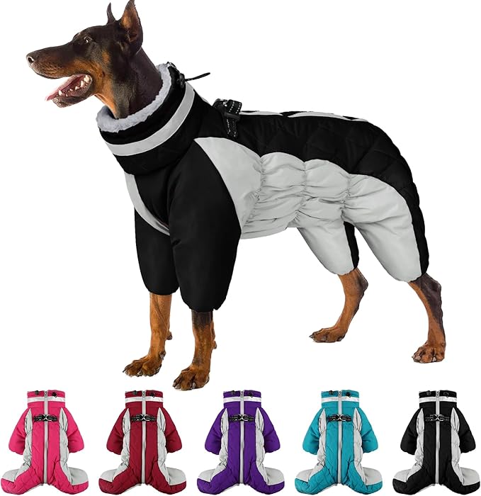 SUNFURA Full Body Dog Coat - Warm Fleece Jacket for Small Dogs, Turtleneck Winter Coats with Harness, Reflective Dog Snowsuit Windproof Puffer Jackets with Legs for Pug, Jack Russel, Black S