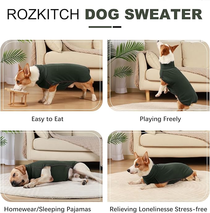 ROZKITCH Dog Winter Coat Soft Pullover Pajamas, Pet Windproof Warm Cold Weather Jacket Vest Cozy Jumpsuit Apparel Outfit Clothes for Walking Hiking Travel Sleep Green XS