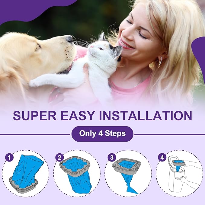 Jumbo Square Refill Bags 2 Pack – Lasts Up to 8 Months – Plant Scented Dog Poop Bags for Dogs – Pet Waste Refills for Odor Control – Fits Pet Genie Dog Waste Disposal System & Litter Genie Pails