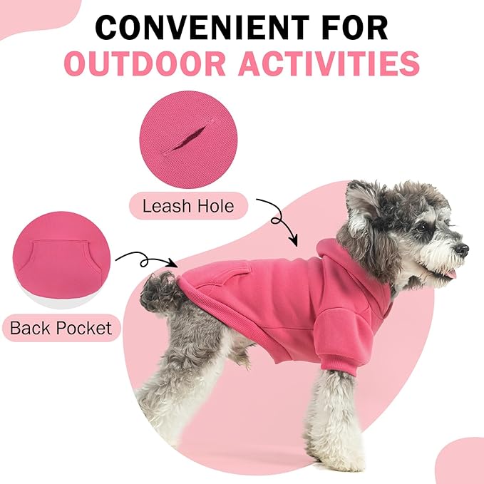 SCENEREAL Dog Hoodie Sweaters for Small Medium Large Size Dogs, Fleece Dog Sweatshirt with Hat and Pocket,Soft Cold Winter All Weather Dog Clothes for S to XL Sized Dogs, Pink S
