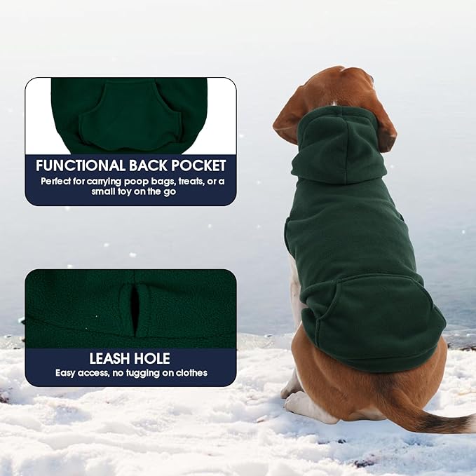 IECOii XL Dog Sweater & Pullover Hoodie for Large Dogs, Warm Fleece Layer with Hood for Cold Weather, Boys & Girls, Green, Size XL