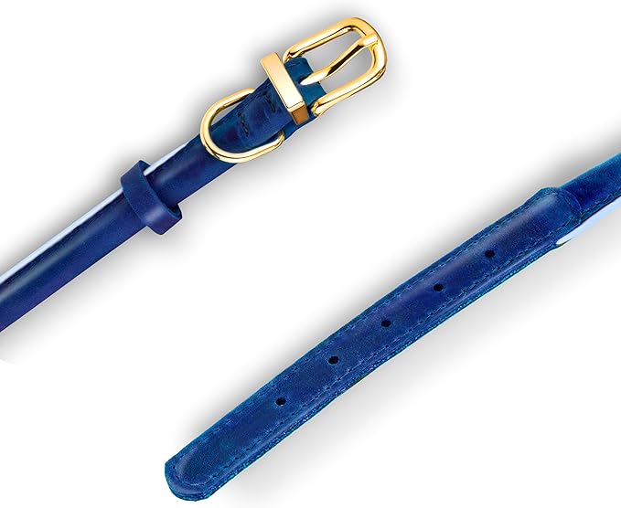 OOPSDOGGY Reflective Rolled Leather Dog Collar Adjustable Soft Padded Pet Collar for Small Medium Large Breed Dogs (Blue, L, 14"-18")