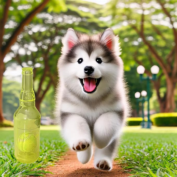 Wine Bottle Dog Toy, Fun Interactive Cute Squeaky Dog Toys with Tennis Ball Inside, Ideal for Large/Medium/Small Dogs to Fetch Games and Bonding Time, Not for Heavy Chewers, Medium-Yellow