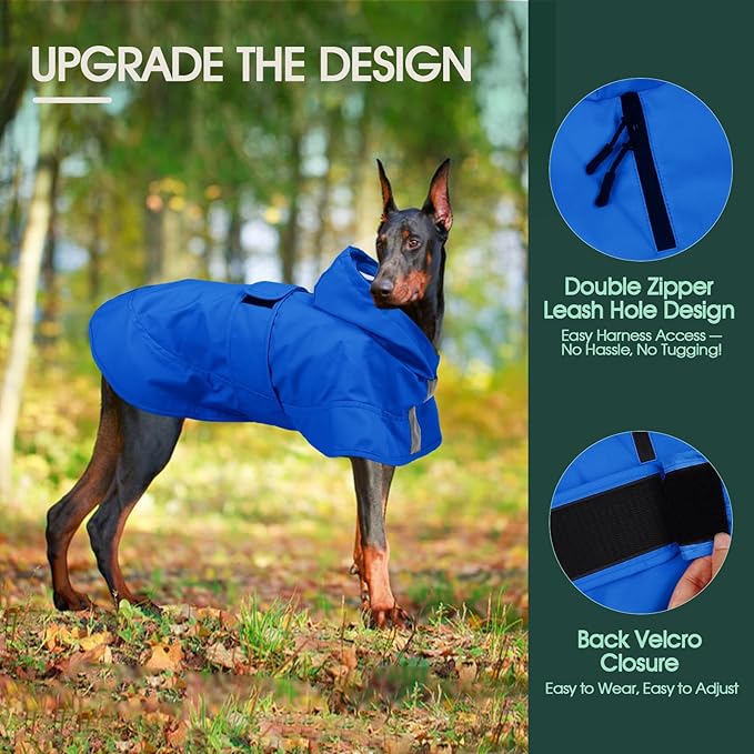 Kuoser Dog Raincoat, Waterproof Dog Rain Jacket with Clear Hooded Double Layer, Lightweight Reflective Dogs Rain Coat with Adjustable Belly Strap, Rain Coats for Small Dogs Outdoor Wear, Blue S