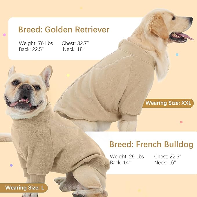 BRKURLEG Dog Sweater, Turtleneck Thick Dogs Sweatshirts Fleece Sweater, Dog Winter Coat for Small Medium Large Dogs, Pet Warm Sweaters with Zipper, Pullover Jacket with Sleeve (Light Coffee, M)