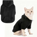 EXPAWLORER Textured Cable Knit Basic Dog Hoodie, Elevated Style Dog Sweater with Leash Hole and Pocket, Soft and Warm Pet Winter Coat, Cold Weather Clothes for Small Medium Large Dogs Cats,Black XS