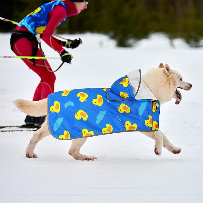 Dog Raincoat XXL - Waterproof Dog Rain Jacket, Hooded Reflective Doggy Rain Coat with Leash Hole, Foldable Pet Poncho Slicker for Large Dogs (Blue, XX-Large)