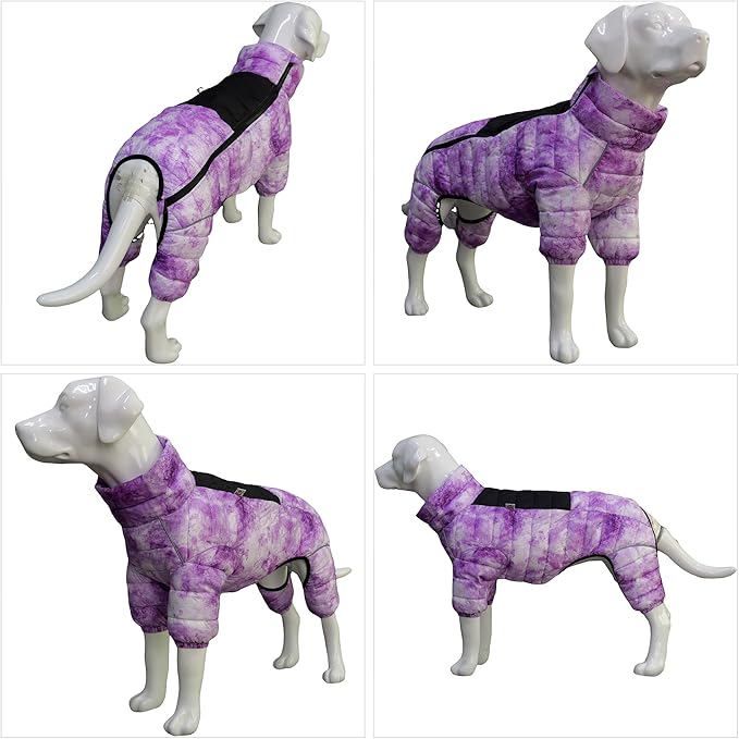 Micai Warm Dog Coat - 4 Legs Covered Waterproof Windproof Reflective Vest, Zippered Adjustable Outdoor Snow Jacket for Small Medium Large Dogs - Purple XXXXL