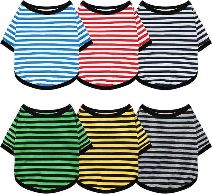 Geyoga 6 Pieces Dog Striped T-Shirt Cotton Breathable Pet Apparel Colorful Puppy Sweatshirt Clothes for Small to Medium Dogs Puppy(Dark Color,M)