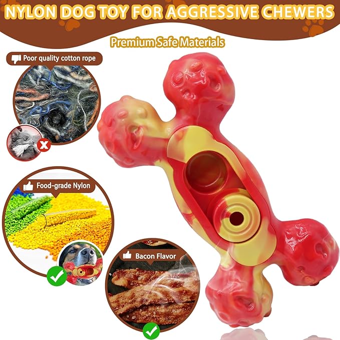 Magicorange Dog Chew Toys for Aggressive Chewers, 1 Pack Indestructible Toy for Medium/Large Breed, Nylon Dog Toys to Keep Them Busy,Bacon Flavor (Orange)