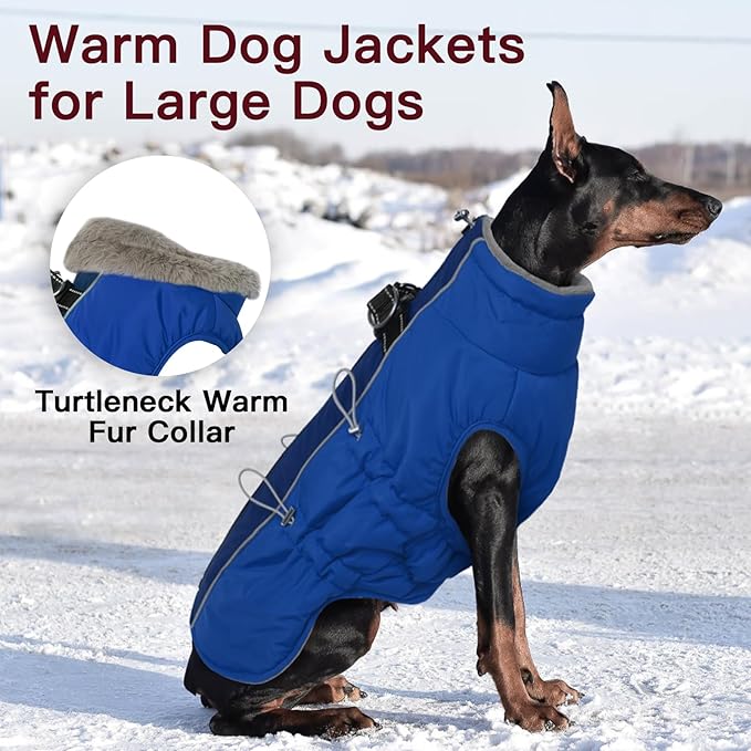 Dog Coat Winter Warm Dog Jackets for Large Dogs Reflective Snowsuit with Harness Fleece Dogs Snow Jacket Waterproof Pet Clothes for Cold Weather